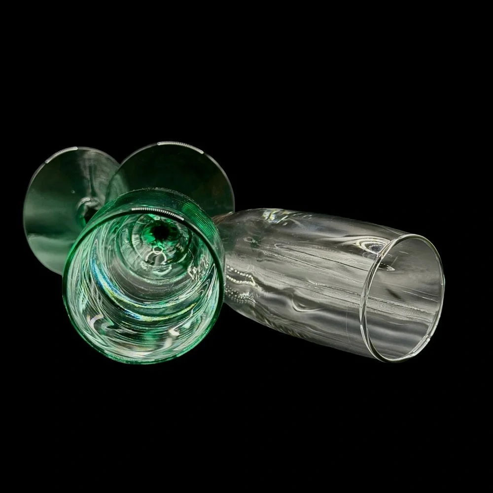 Vintage Libbey Domaine‎ Juniper Green Stem Champagne Flutes Set of 2